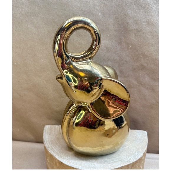 Three Hands Corp Other - Three Hands Corp Gold Ceramic Elephant Figurine Trunk Up Lucky Decor 66938